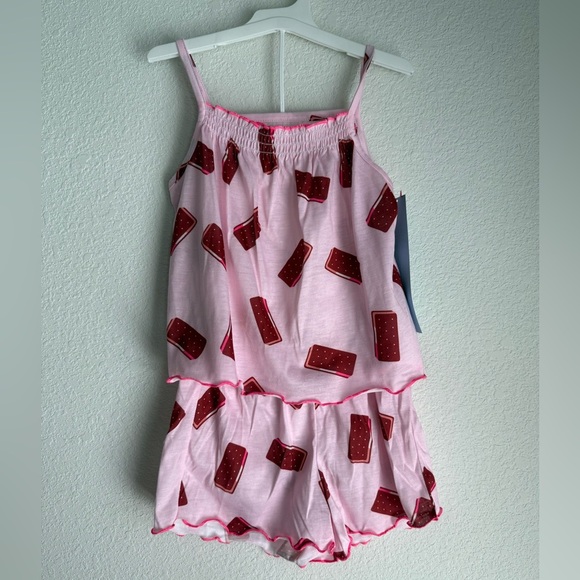 Cat & Jack Pink and Brown Icecream Sandwich Print pajama set size S 6/7-NWT - Picture 1 of 5